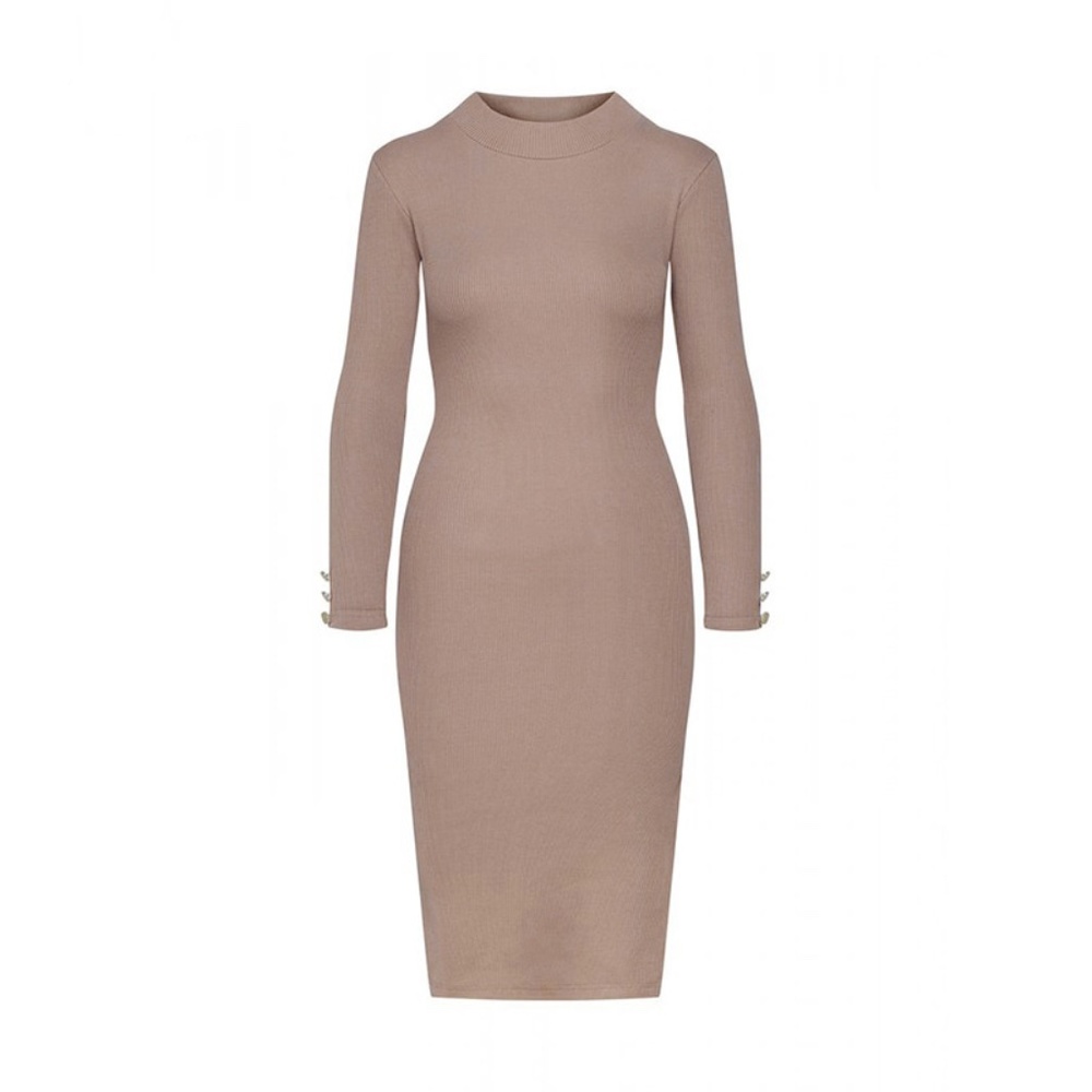 Long Sleeve Button Detail Side Slit Dress - Picture 11 of 13